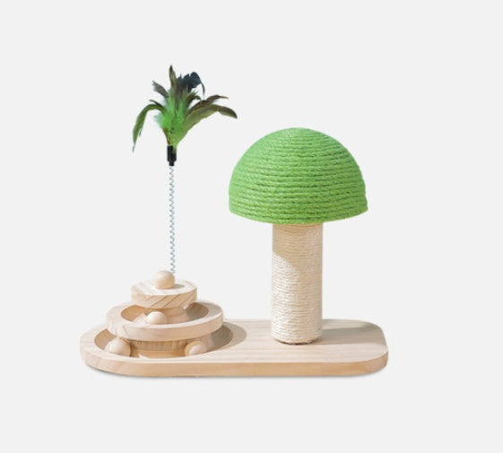 Cat Scratch Post Tower with sisal balls and hanging toy — natural sisal, wide base