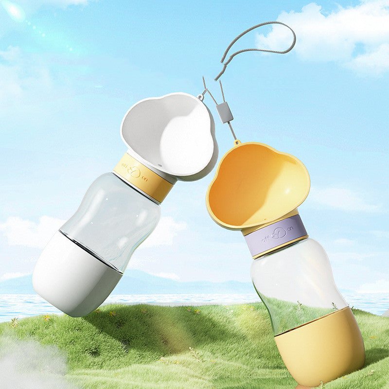 Portable Dog Walking Water Cup & Feeder — cloud print, one-button dispense