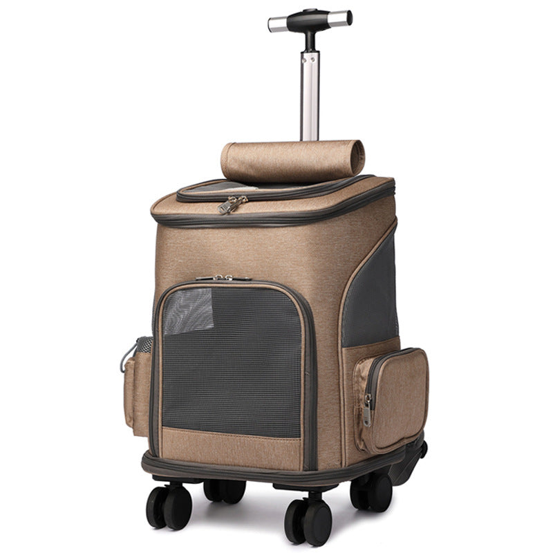 Foldable Wheeled Pet Trolley Travel Backpack — 3-in-1 rolling carrier for cats and dogs