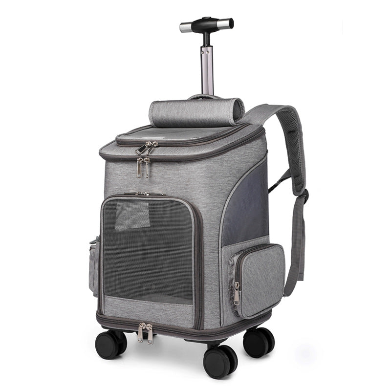 Foldable Wheeled Pet Trolley Travel Backpack — 3-in-1 rolling carrier for cats and dogs