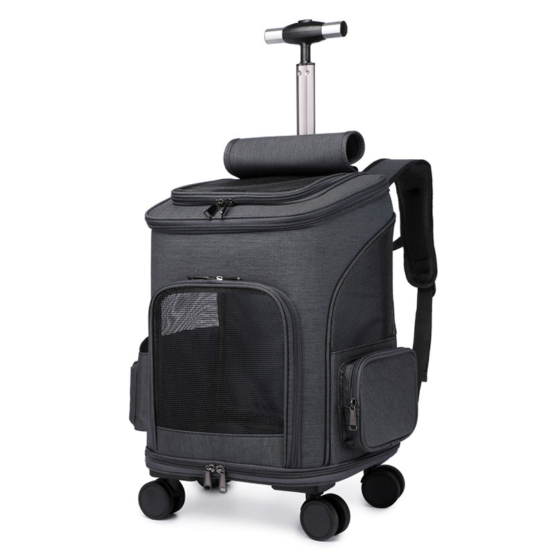 Foldable Wheeled Pet Trolley Travel Backpack — 3-in-1 rolling carrier for cats and dogs