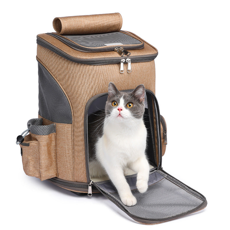 Foldable Wheeled Pet Trolley Travel Backpack — 3-in-1 rolling carrier for cats and dogs