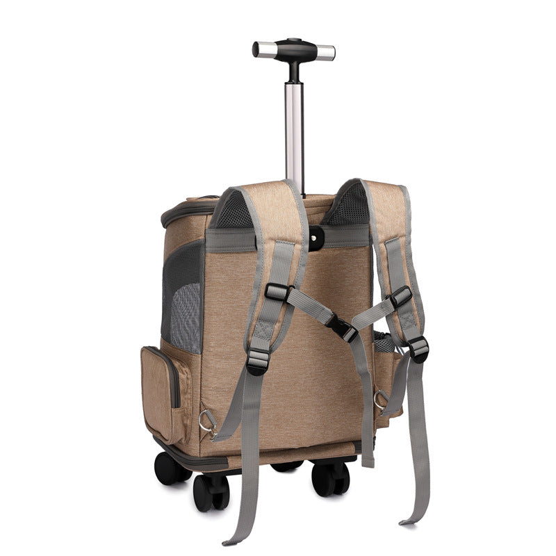 Foldable Wheeled Pet Trolley Travel Backpack — 3-in-1 rolling carrier for cats and dogs