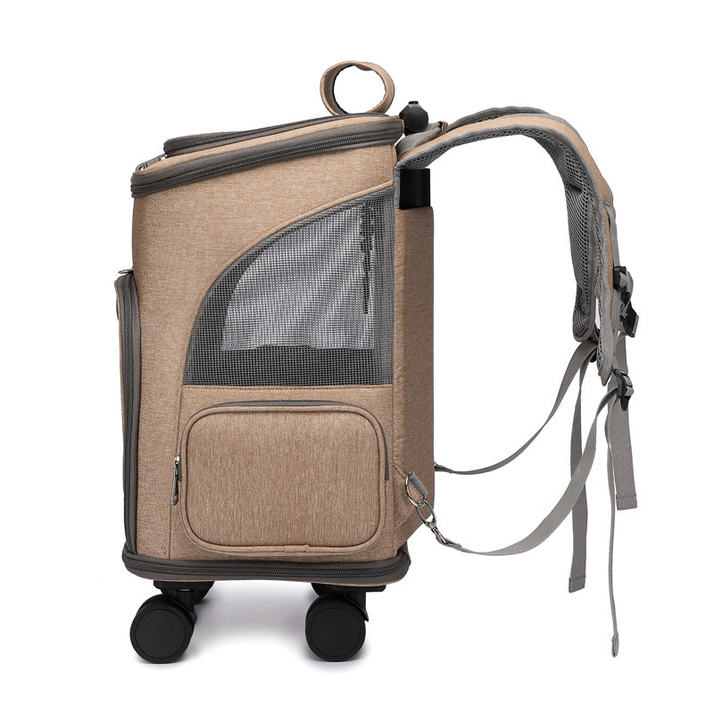 Foldable Wheeled Pet Trolley Travel Backpack — 3-in-1 rolling carrier for cats and dogs