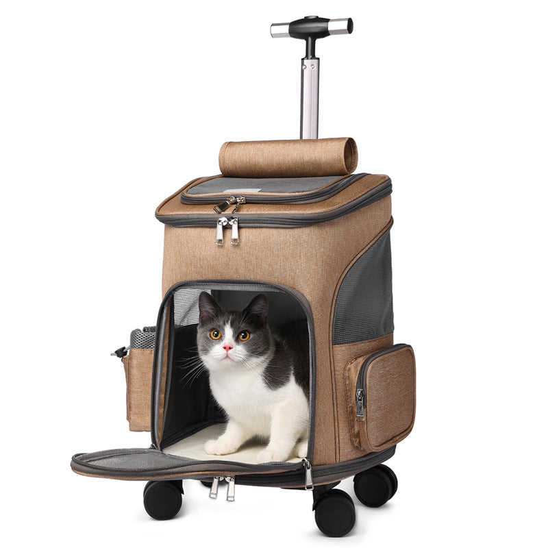 Foldable Wheeled Pet Trolley Travel Backpack — 3-in-1 rolling carrier for cats and dogs