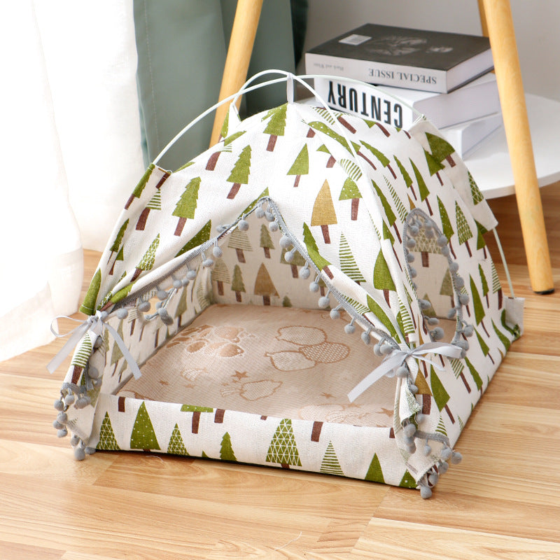 Enclosed Cat Tent House & Cozy Pet Bed — plush interior, foldable