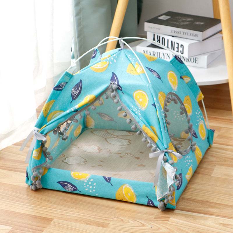 Enclosed Cat Tent House & Cozy Pet Bed — plush interior, foldable