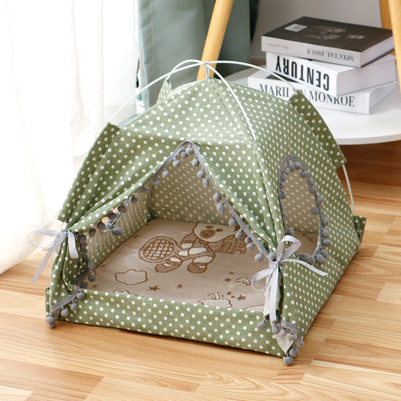 Enclosed Cat Tent House & Cozy Pet Bed — plush interior, foldable