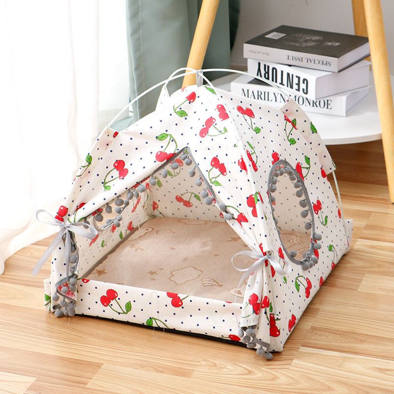 Enclosed Cat Tent House & Cozy Pet Bed — plush interior, foldable