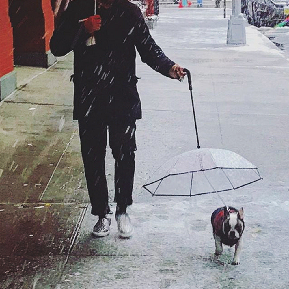 Transparent Dog Walking Umbrella with detachable leash — 360-degree rain coverage