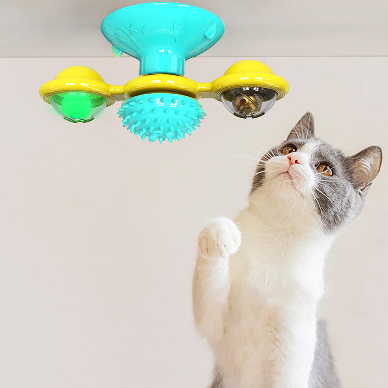 Interactive Windmill Scratch & Teeth Toy for cats — suction cup base