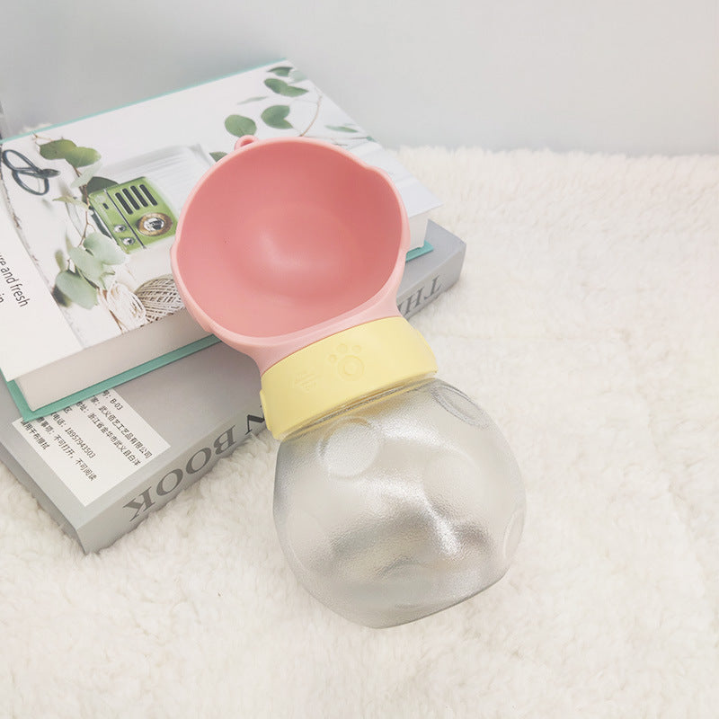 Leak-Proof Portable Pet Water Bottle with bowl — 350ml, press-lock lid
