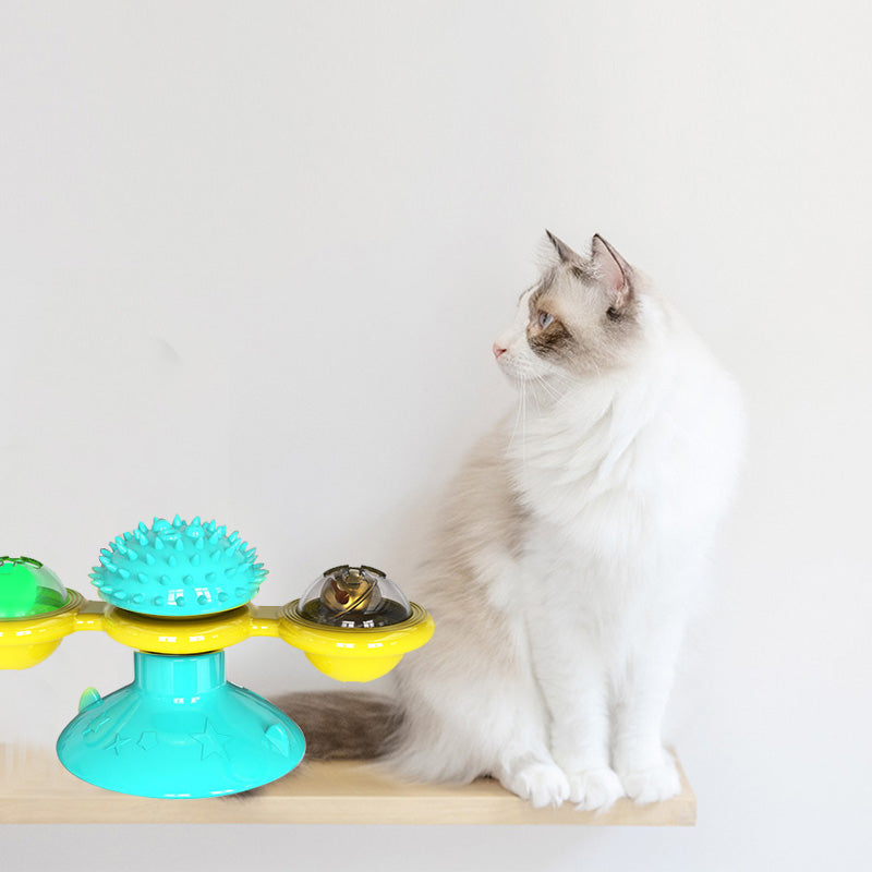 Interactive Windmill Scratch & Teeth Toy for cats — suction cup base