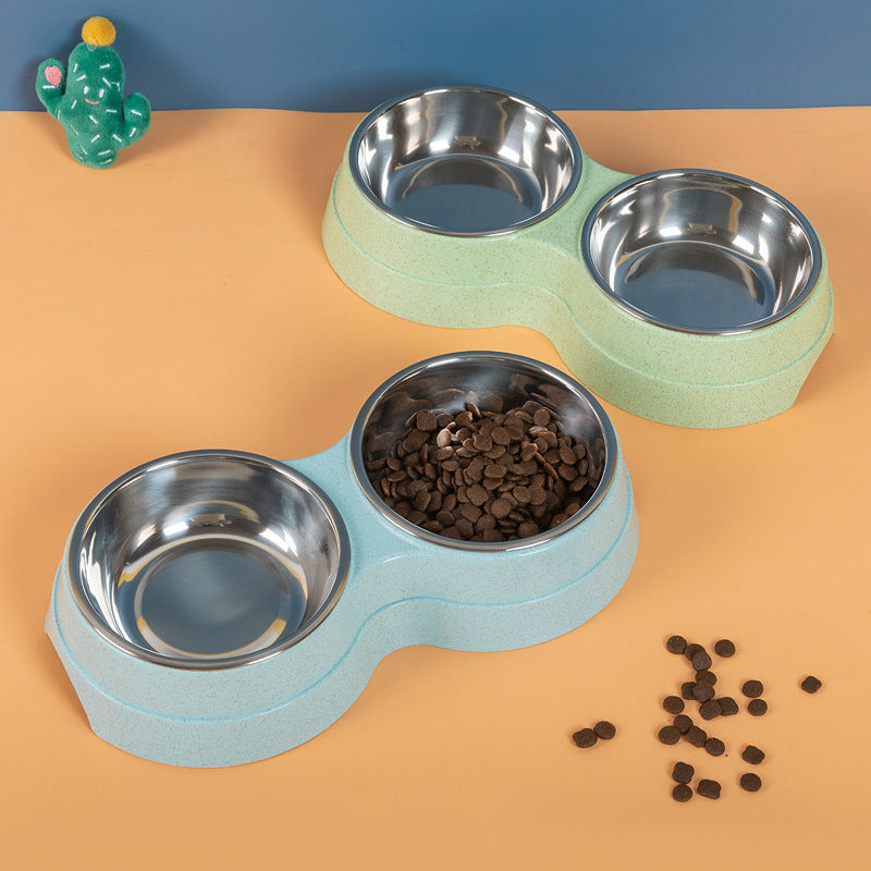 Stainless Steel Double Pet Food & Water Bowl Set — elevated stand for dogs and cats