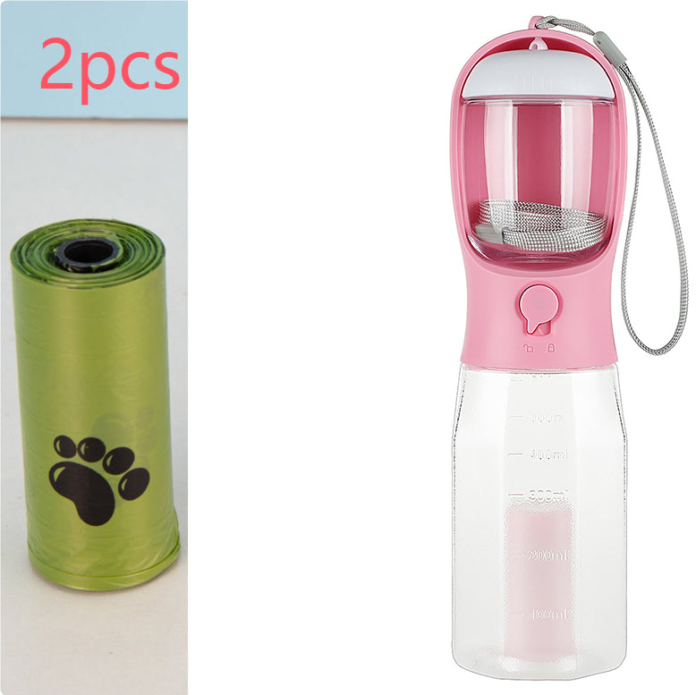 3-in-1 Pet Travel Bottle — Water, Food & Waste Dispenser