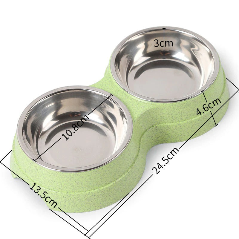 Stainless Steel Double Pet Food & Water Bowl Set — elevated stand for dogs and cats