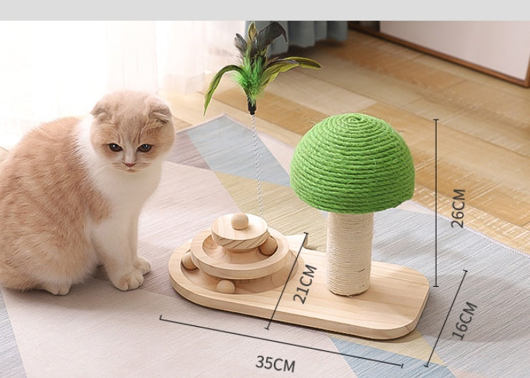 Cat Scratch Post Tower with sisal balls and hanging toy — natural sisal, wide base