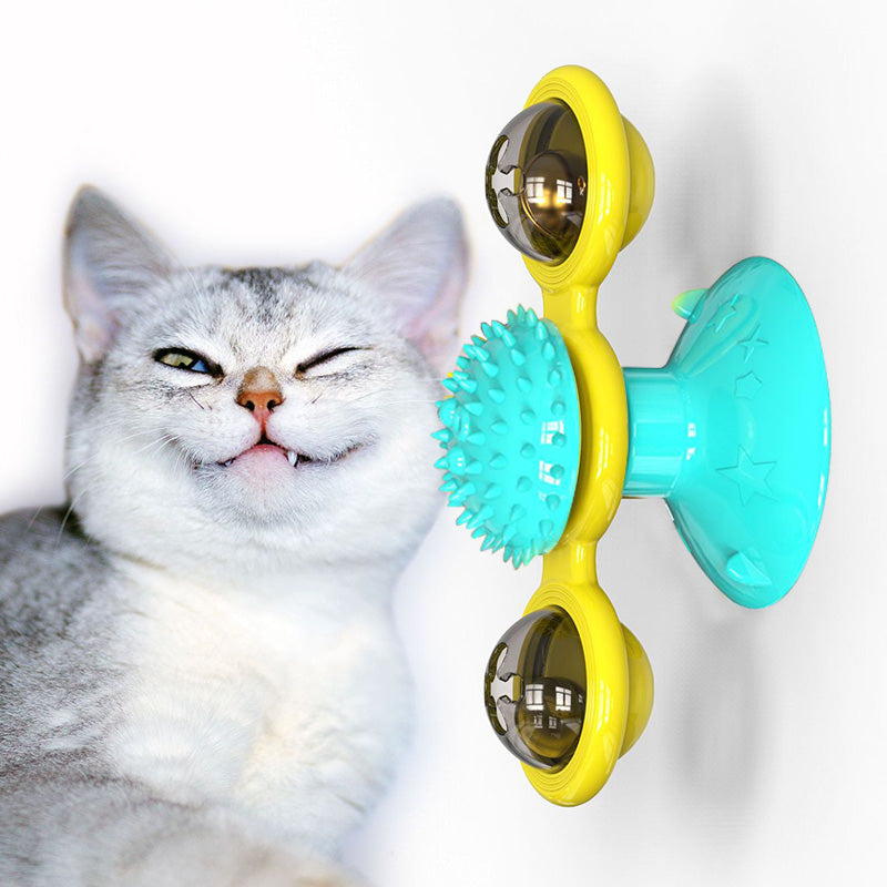 Interactive Windmill Scratch & Teeth Toy for cats — suction cup base