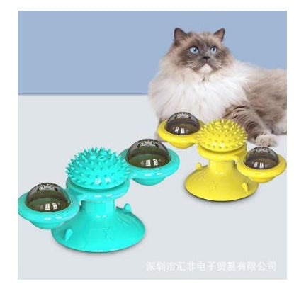 Interactive Windmill Scratch & Teeth Toy for cats — suction cup base