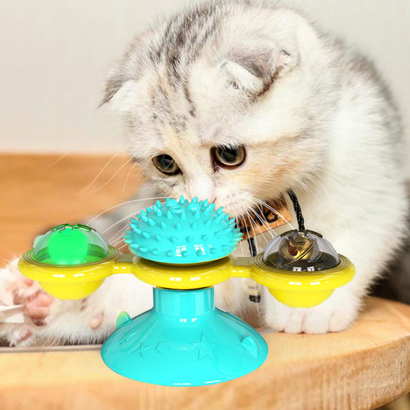 Interactive Windmill Scratch & Teeth Toy for cats — suction cup base