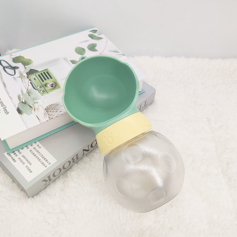 Leak-Proof Portable Pet Water Bottle with bowl — 350ml, press-lock lid