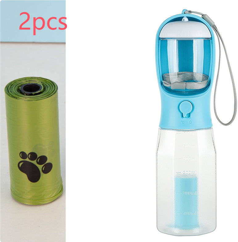 3-in-1 Pet Travel Bottle — Water, Food & Waste Dispenser