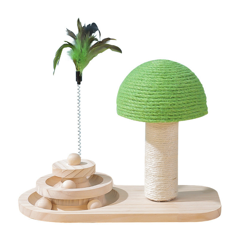 Cat Scratch Post Tower with sisal balls and hanging toy — natural sisal, wide base