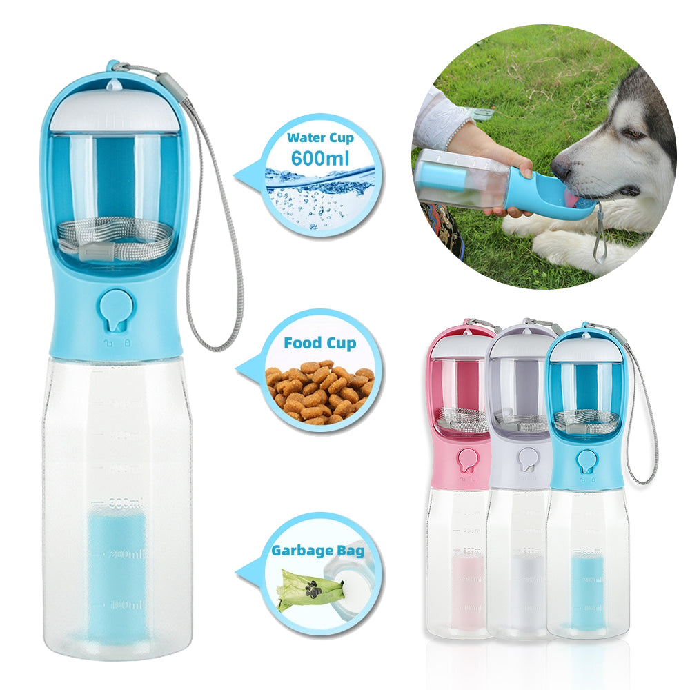 3-in-1 Pet Travel Bottle — Water, Food & Waste Dispenser for dogs and cats