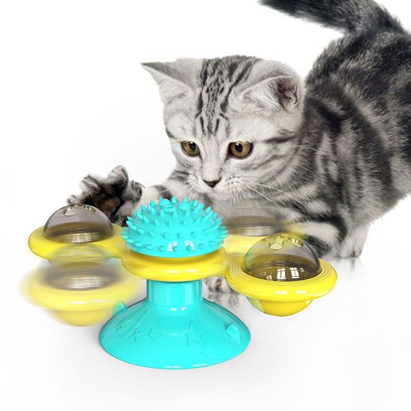 Interactive Windmill Scratch & Teeth Toy for cats — suction cup base