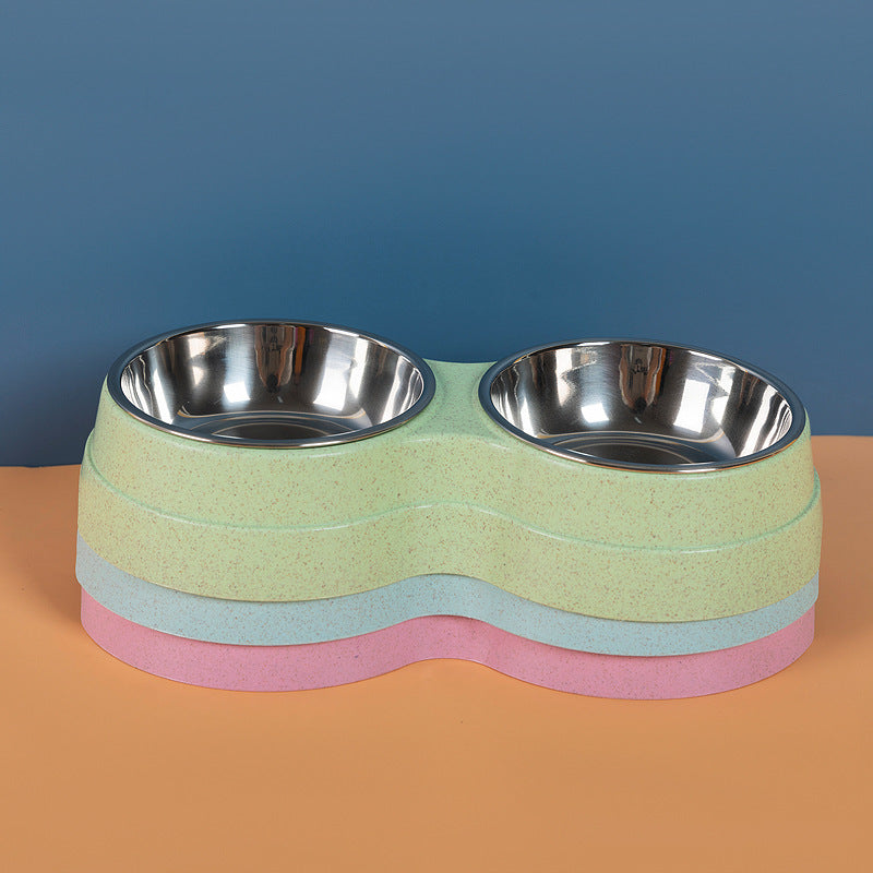Stainless Steel Double Pet Food & Water Bowl Set — elevated stand for dogs and cats