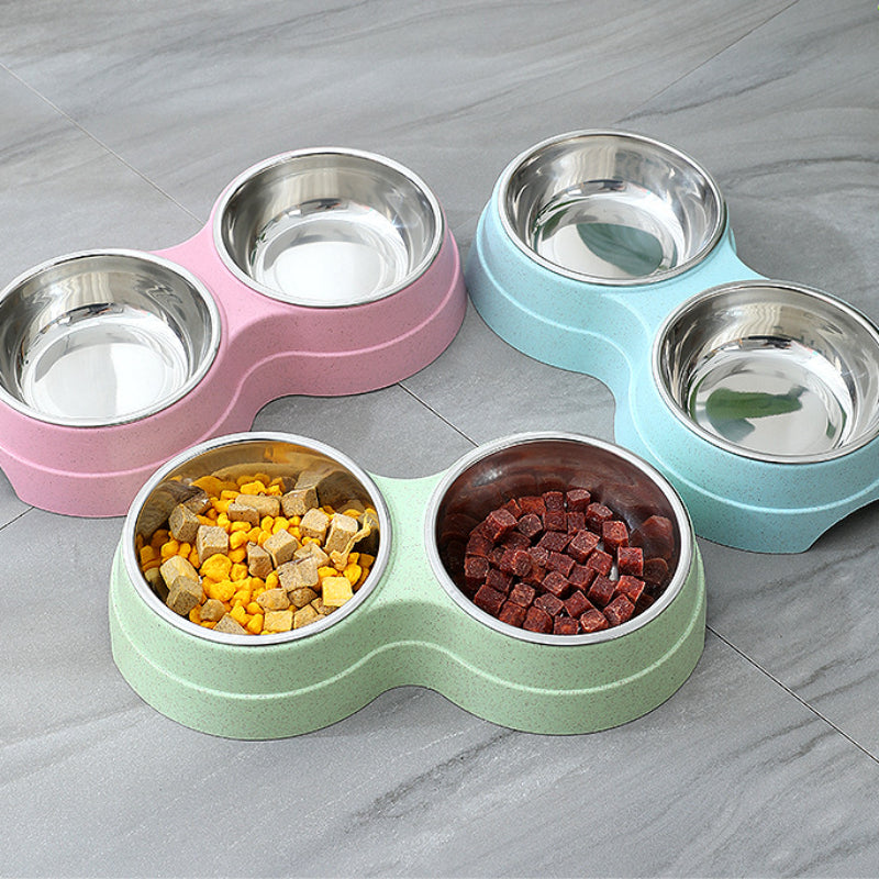 Stainless Steel Double Pet Food & Water Bowl Set — elevated stand for dogs and cats