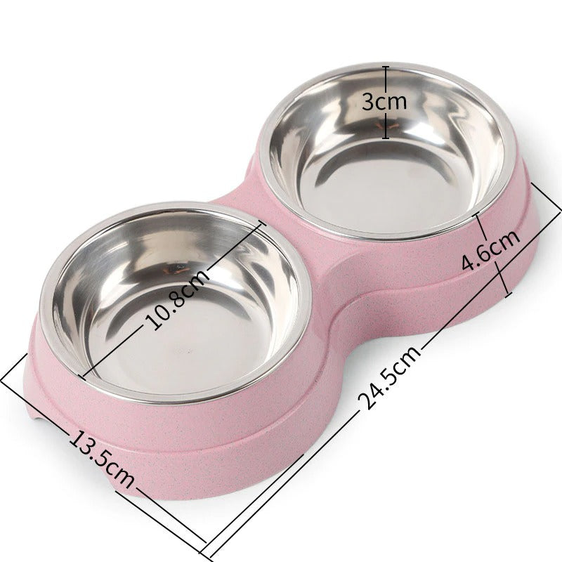 Stainless Steel Double Pet Food & Water Bowl Set