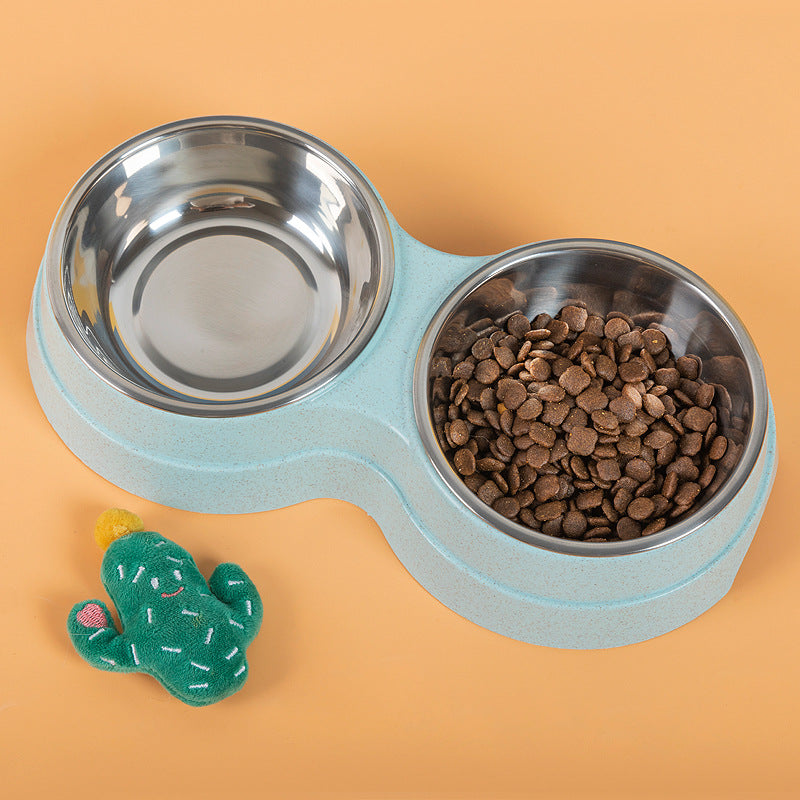 Stainless Steel Double Pet Food & Water Bowl Set — elevated stand for dogs and cats