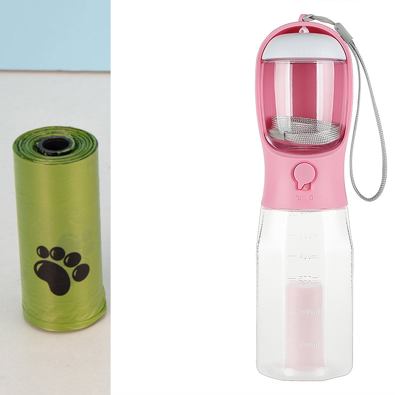 3-in-1 Pet Travel Bottle — Water, Food & Waste Dispenser
