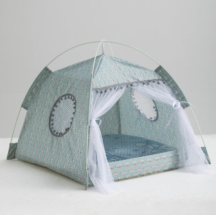 Enclosed Cat Tent House & Cozy Pet Bed — plush interior, foldable