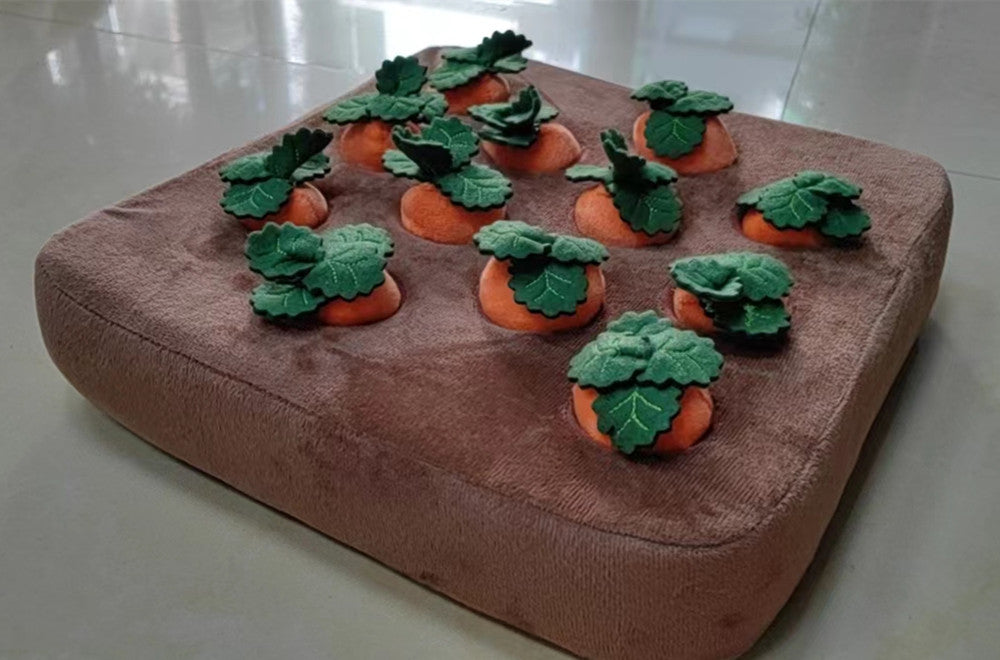 Carrot Plush Snuffle & Chew Toy for dogs — enrichment snuffle mat with squeaker
