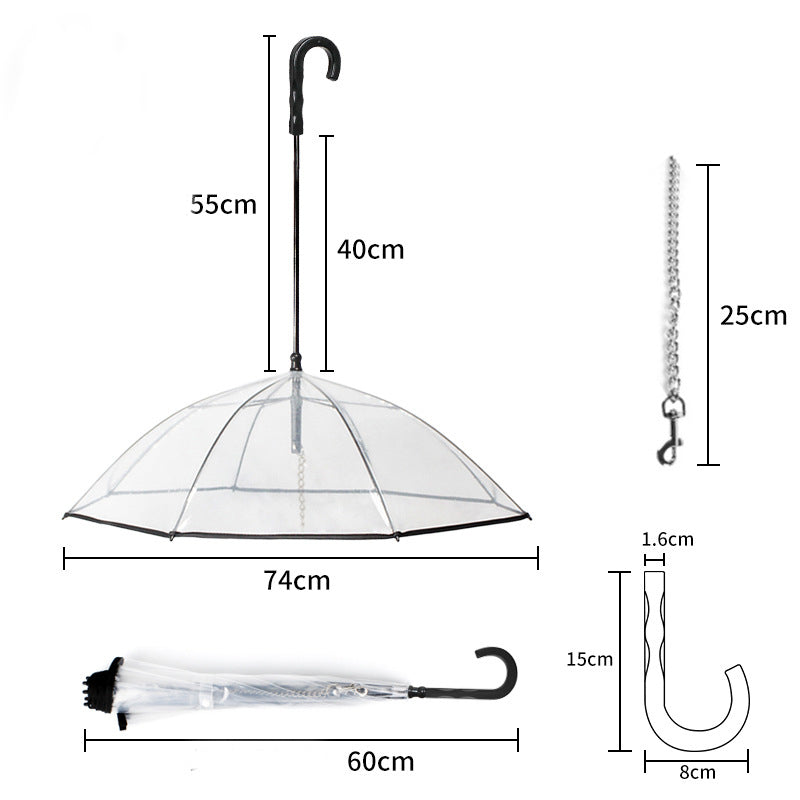 Transparent Dog Walking Umbrella with detachable leash — 360-degree rain coverage