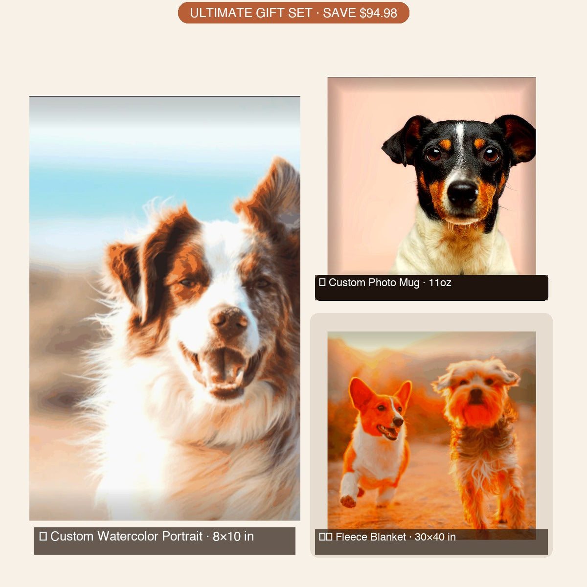 Ultimate Pet Gift Set — portrait, mug and fleece blanket bundle