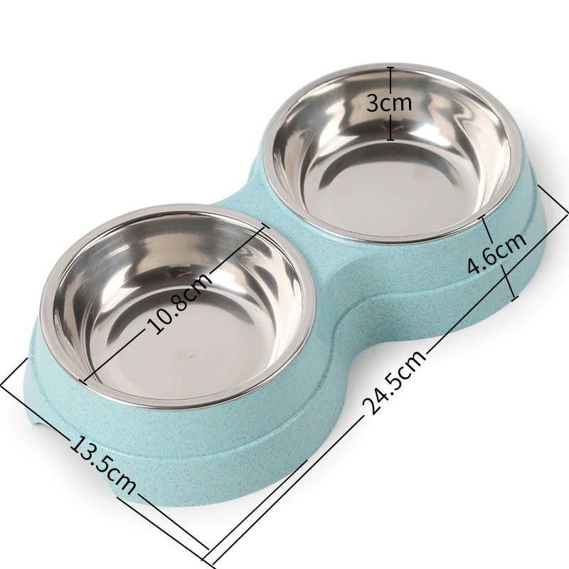Stainless Steel Double Pet Food & Water Bowl Set