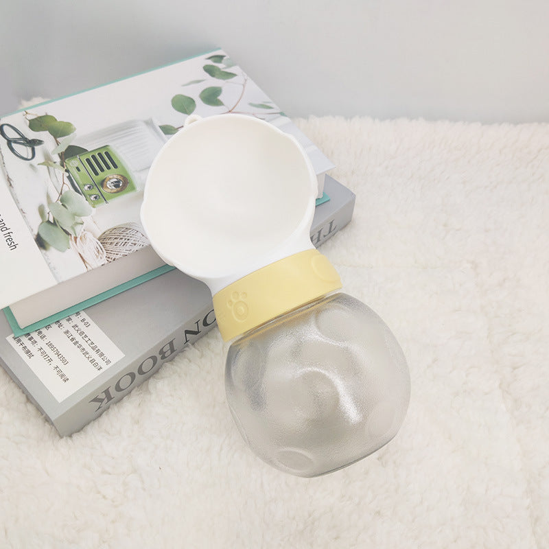 Leak-Proof Portable Pet Water Bottle with bowl — 350ml, press-lock lid