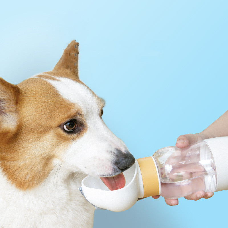 Portable Dog Walking Water Cup & Feeder — cloud print, one-button dispense