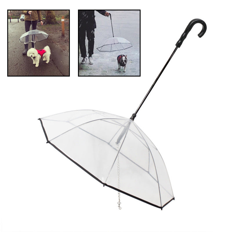 Transparent Dog Walking Umbrella with detachable leash — 360-degree rain coverage
