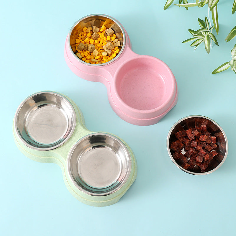 Stainless Steel Double Pet Food & Water Bowl Set — elevated stand for dogs and cats